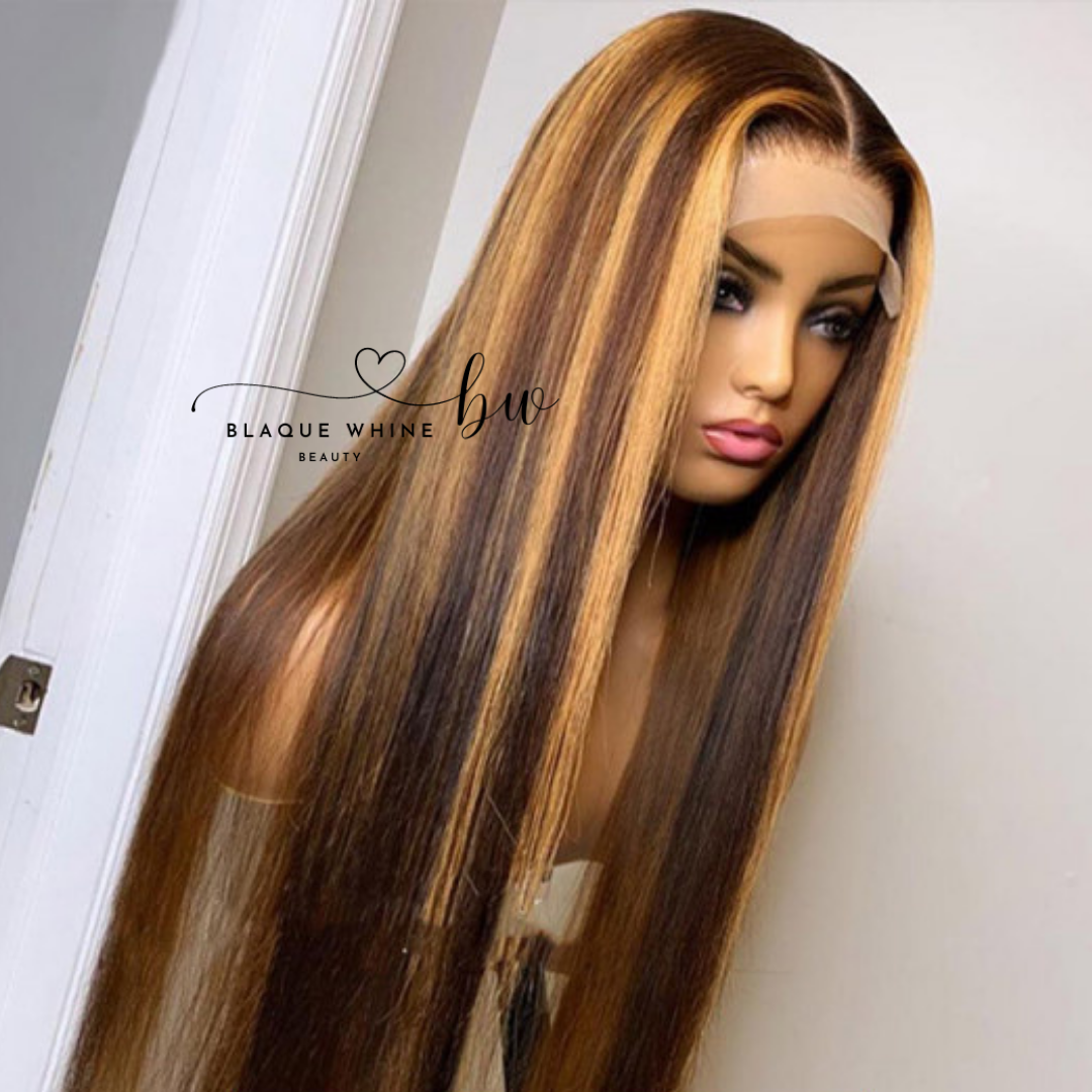 Honey Blonde Highlight Straight Wigs