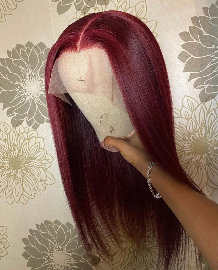 Burgundy Full Frontal Straight Wigs